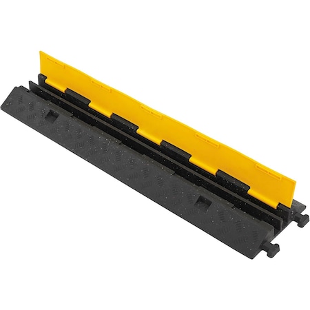 Global Industrial Cable Protector, 2 in H, 39 in L, 10 in W, 2 Channel, Rubber/Plastic, Black, Yellow 670616